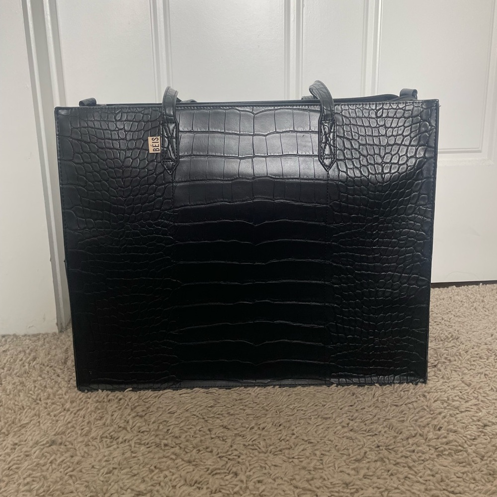 Beis Large Work Tote in Black Croc